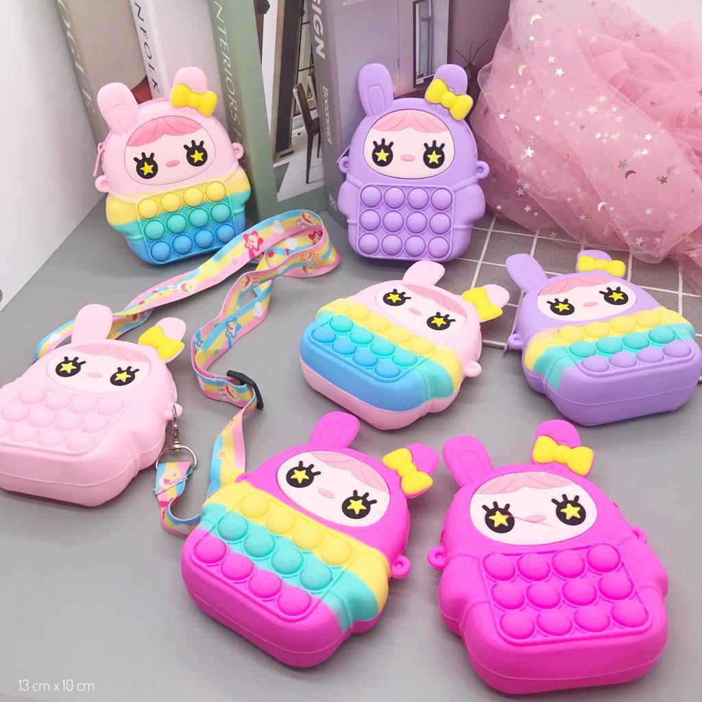 Mikusoo Tas Anak Pop it Jelly LED Lucu Rubber Silikon  Karakter Kartun Mini