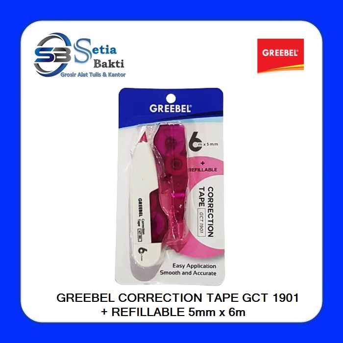 

GREEBEL Correction Tape GCT 1901 + Refillable - Tipe X Kertas GREEBEL 5mm x 6m