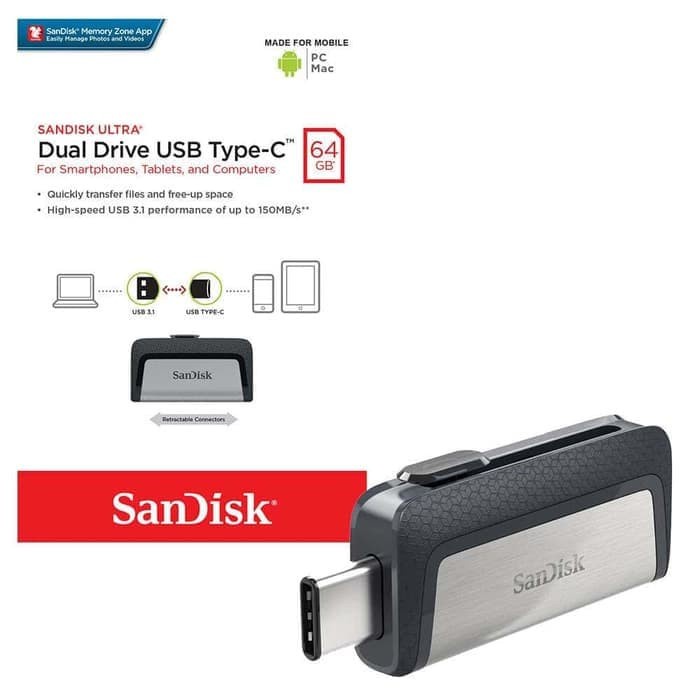 Sandisk OTG USB 3.0 Type-C Ultra Dual Drive SLIDE - 16GB/32GB/64GB/128GB