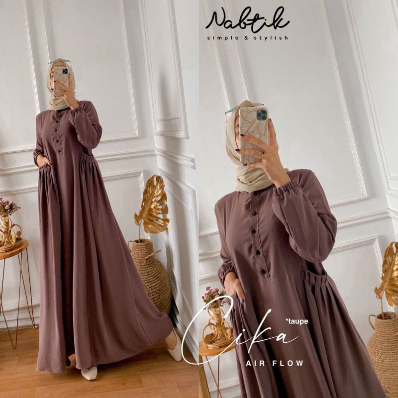 Gamis Busui Polos Cika Dress Bahan Crinkle Airflow