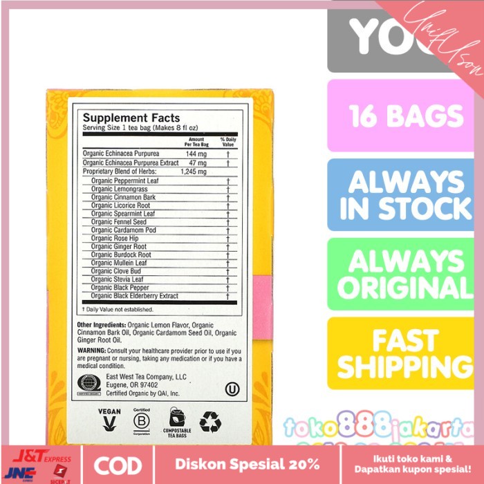 

⭐COD⭐ YOGI TEA ECHINACEA IMMUNE SUPPORT CAFFEINE FREE TEH HERBAL ORGANIK