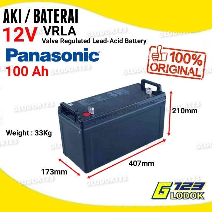 Aki 12V 100Ah Panasonic Original GP VRLA Accu Baterai UPS Mobil Motor