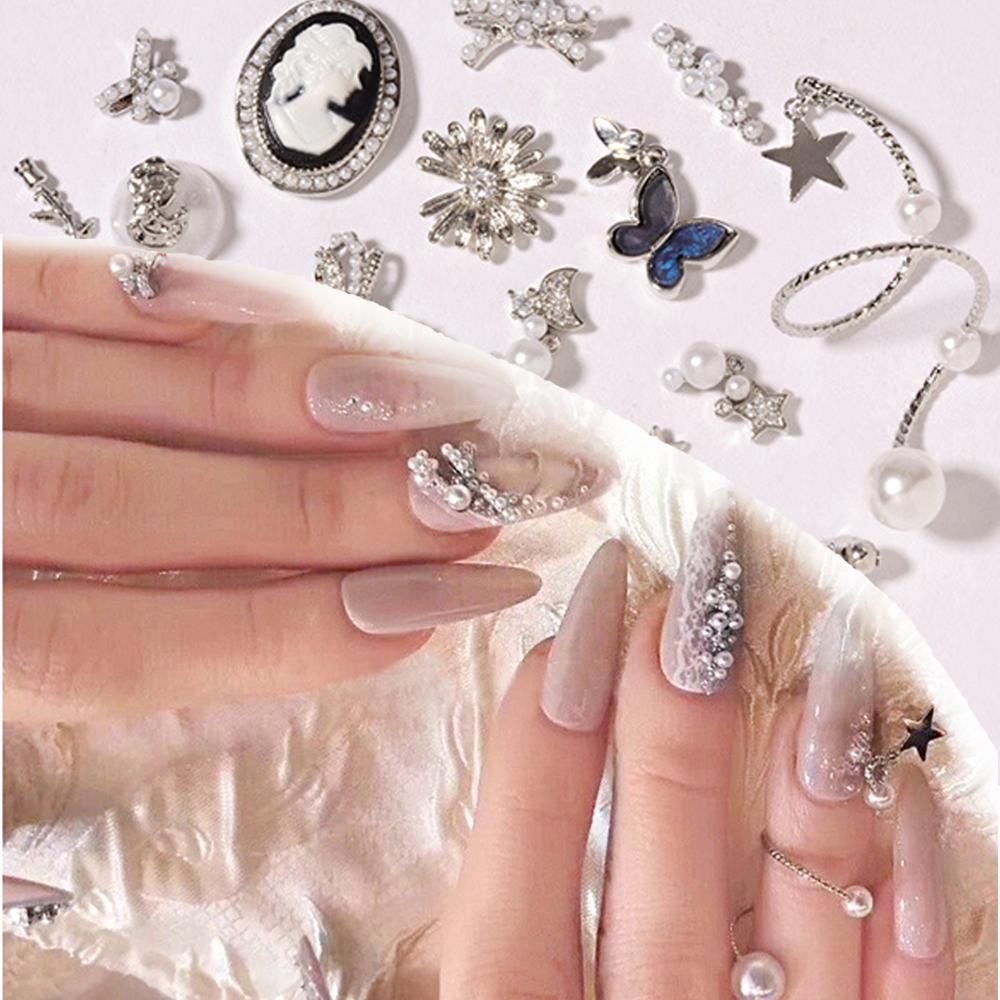 Mxbeauty Kupu-Kupu Nail Art Dekorasi Mewah Shiny Pendant Chains Mutiara Logam Kristal Kuku Zirkon