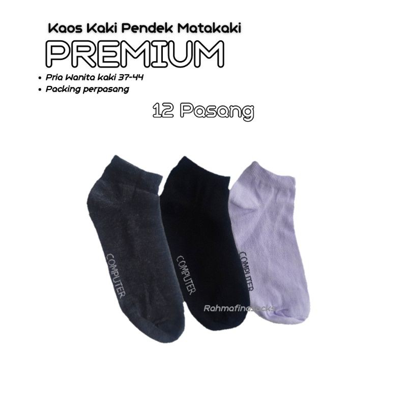 (12 pasang) Lusinan Kaos kaki pendek pria wanita mata kaki premium 37-44