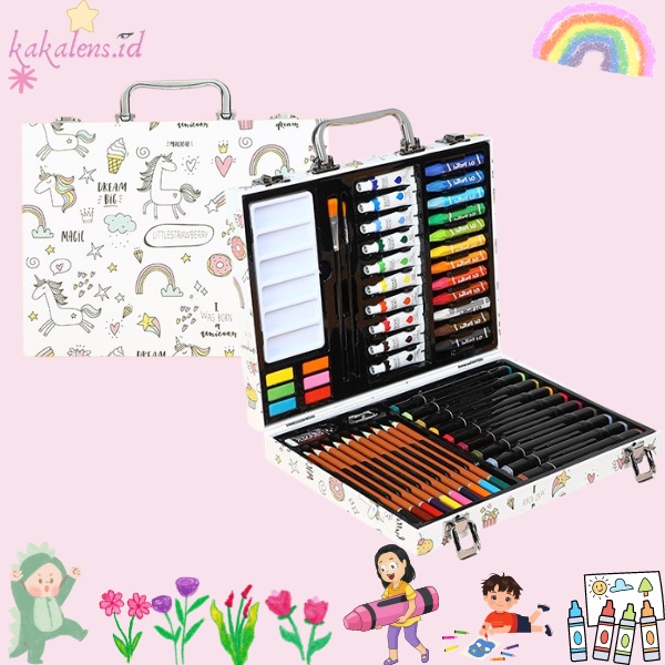 

Peralatan Gambar Warna Lukis ISI 54 / Krayon / Spidol / Pensil Warna / Cat Air Padat / Cake / Blocks / Solid Kotak / Koper Aesthetic / Inspiration Art Set