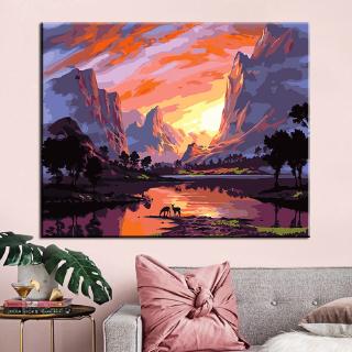 Lukisan Cat  Minyak Digital Handmade Diy Gambar Sunset Glow  