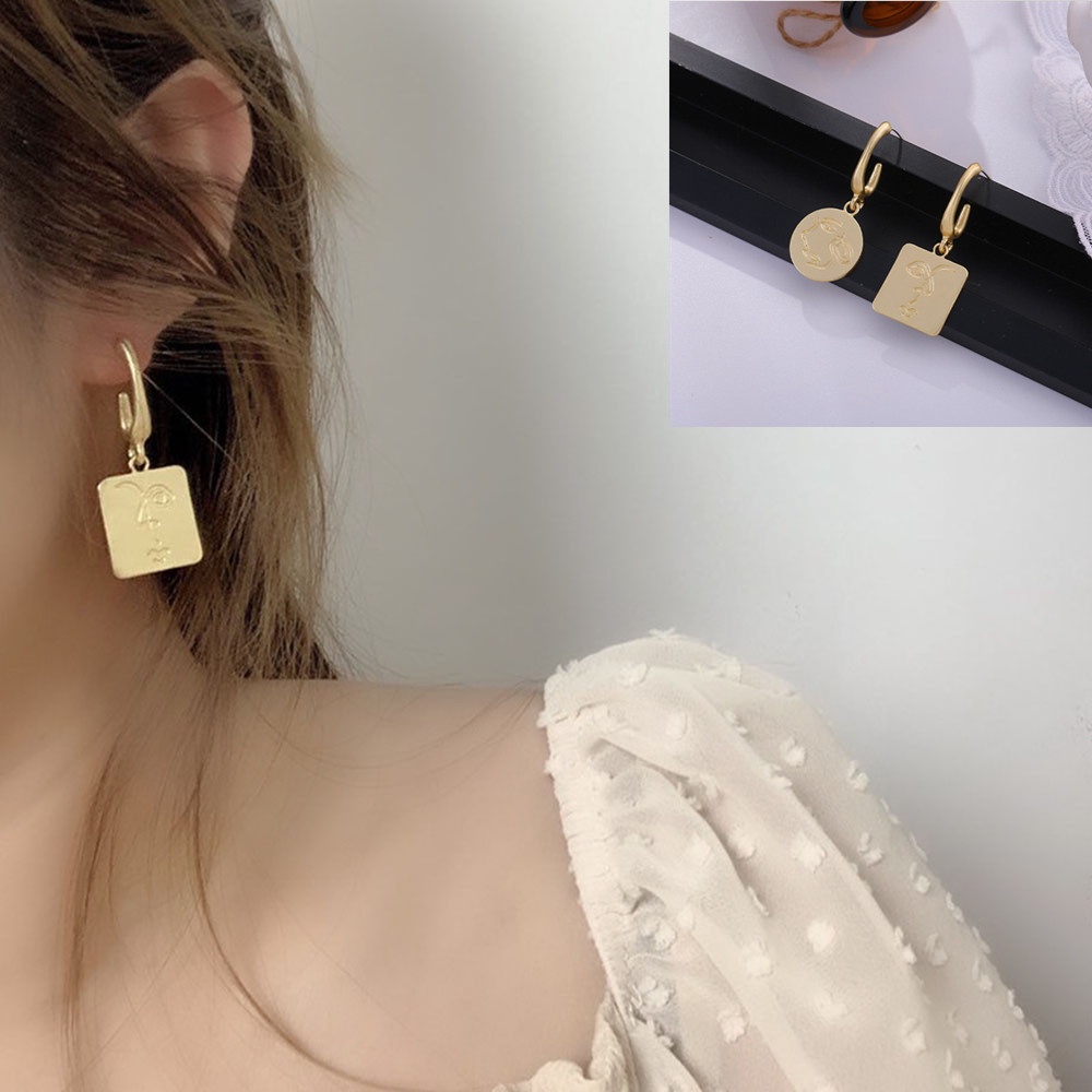 Anting Tusuk Gantung Bahan metal Desain Geometri Asimetris Gaya Bohoretroelegan Untuk Wanita