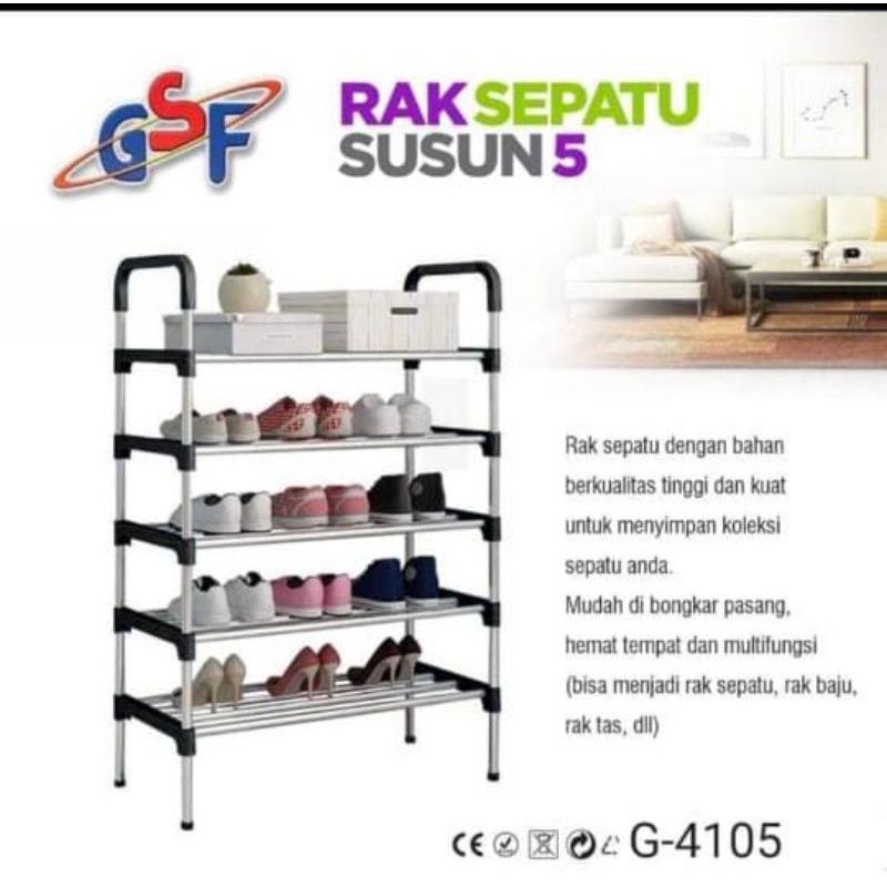 Rak Sepatu Portable 5 Tingkat Tempat Sepatu Sandal 5 Susun Rangka Besi &amp; Plastik 4105