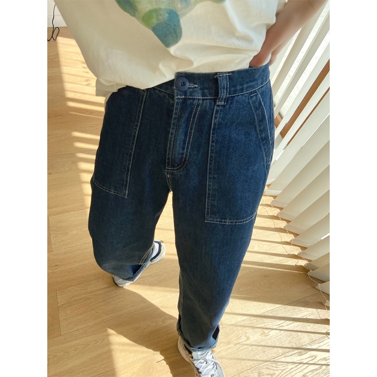 Highwaist Biru Premium Fashion Boyfriend  Celana Panjang Jeans Wanita