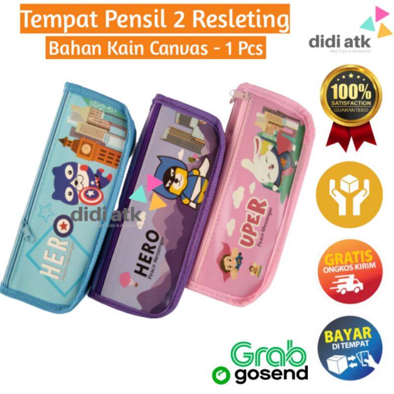 

Tempat Pensil 2 Resleting Lucu Bahan Kain Kanvas
