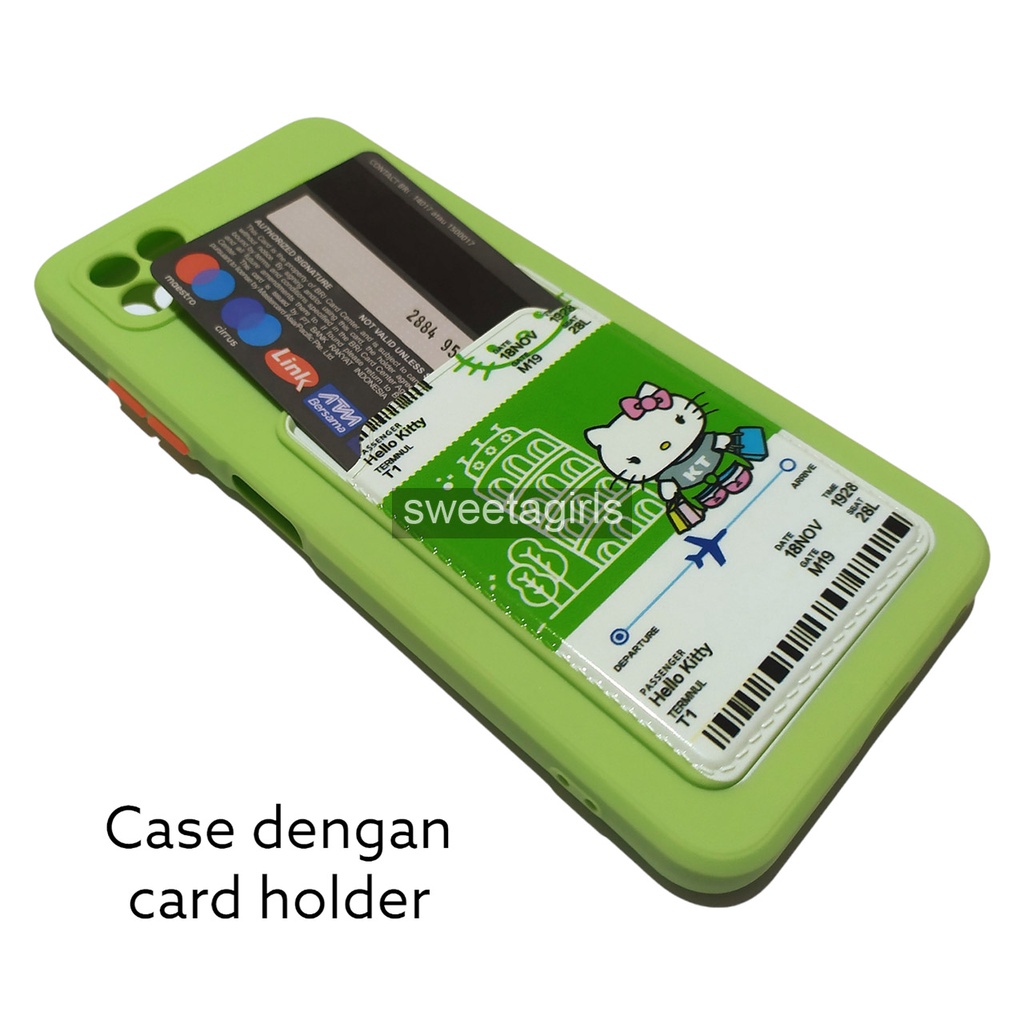 Casing Card Holder Softcase silikon untuk Samsung Galaxy A22 5G - sweetacase.id - Full lens Cover Karakter model Boarding Pass - karakter Doraemon - Stitch - Hello Kitty - Panda - Rabbit