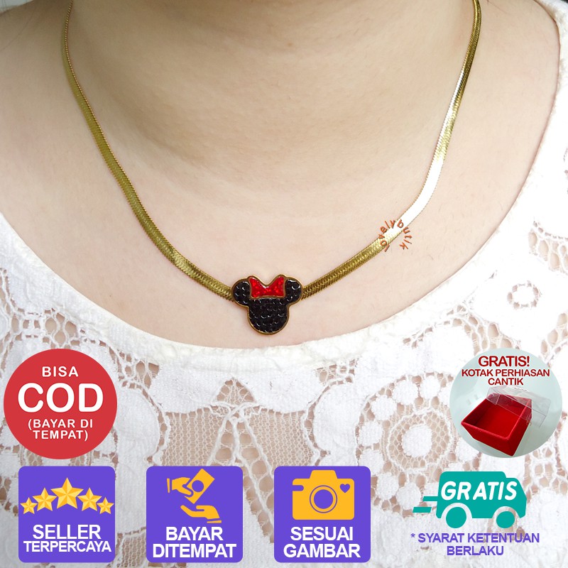 Lovelybutik Kalung Set Titanium Anti Karat MNTB Kalung Rantai Liontin Wanita Titanium Rantai Belut