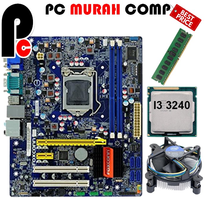 MOBO Mainboard Motherboard 1155 H61 Dengan Processor i3 3240 RAM 4GB