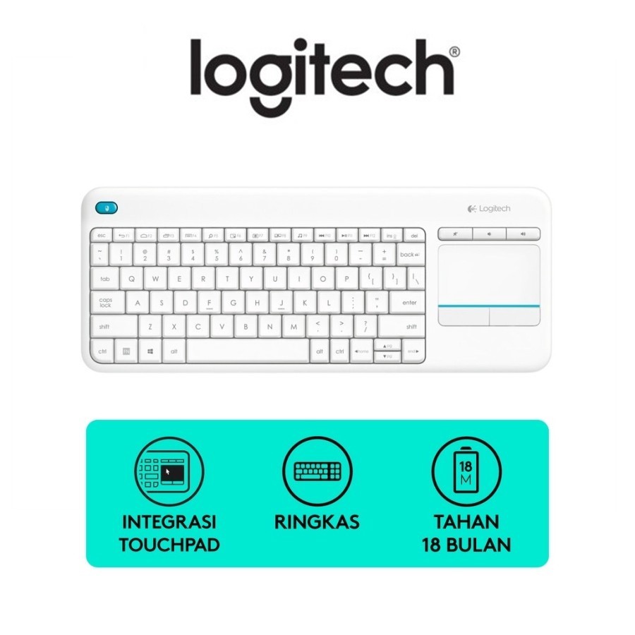 LOGITECH K400 Plus Keyboard Wireless Touch Putih - Logitech K 400 Plus