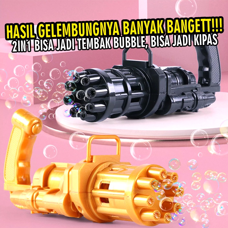 Tembak gelembung mainan anak pistol bubble gun machine electric bikin gelembungan banyak warna hitam biru pink 8 lubangcocok untuk hadiah kado pesta ulang tahun