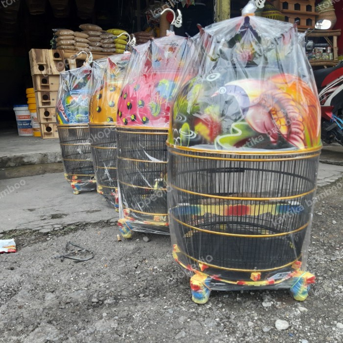 Sangkar Perkutut Fiber Model Mayangkara Lukis Gambar Kaki Kayu Murah