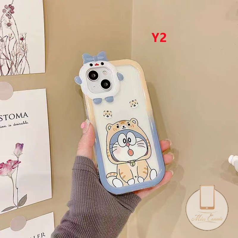 Casing Doraemon Lucu Gradasi VIVO Y15A Y15s Y35 Y22 Y12 Y20 Y21 Y16 Y12i Y21s Y55 Y75 V25E V23E Y33T Y20s G Y11 Y11s Y15 Y33s Y21A Y91C Y51 Y30 Lensa Monster Busur Simpul Soft Case