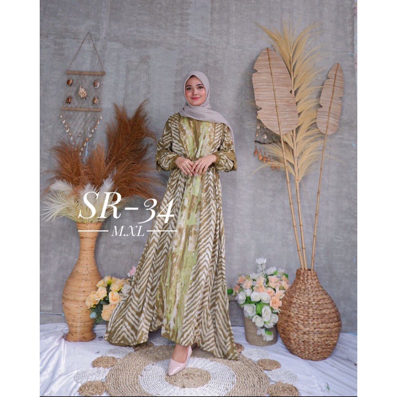 gamis twill murah hijau coklat