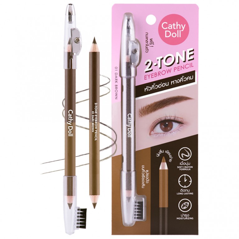 [TERMURAH] Cathy Doll 2 Tone Eyebrow Pencil | Pensil Alis Long Lasting Free Brush &amp; Serutan| Browit.id