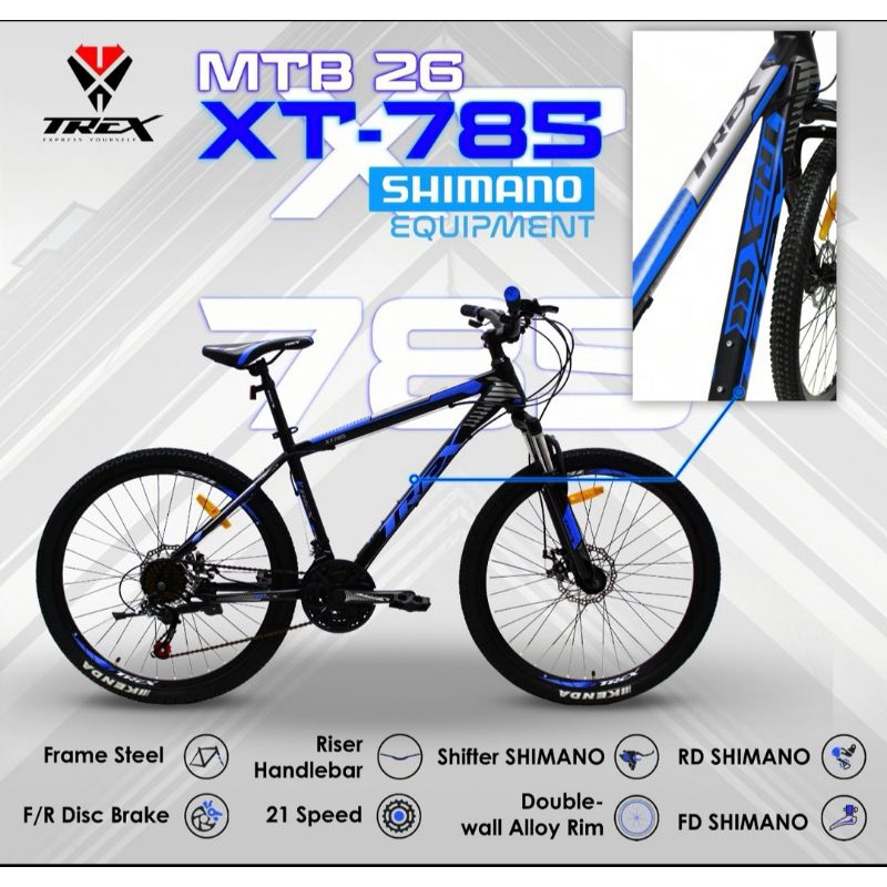 Sepeda MTB 26 Trex XT 785 Shimano Model Baru / Sepeda Gunung 26 Trex XT 785 Shimano Model Baru