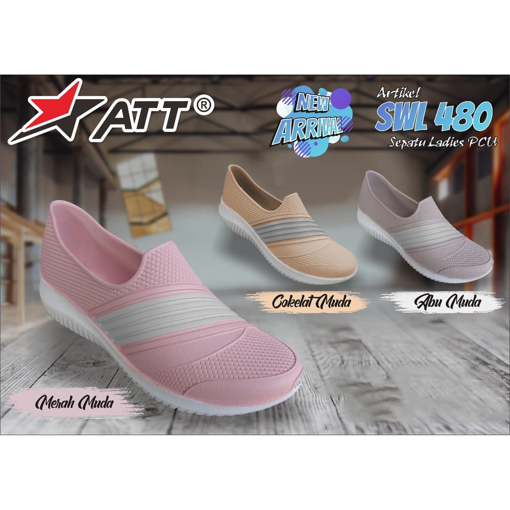 gof ATT SWL 480 &amp; SWP 480 Sepatu Karet Wanita Santai Slip On Anti Air Lentur Nyaman Kuat Ringan