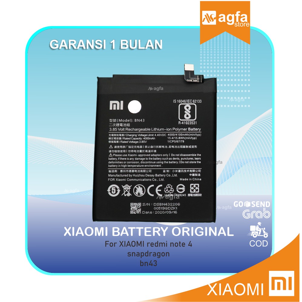 Jual Baterai Batre Batrai Battery Xiaomi Redmi Note 4x4 Bn43bn 43 Snapdragon Original 100 4941