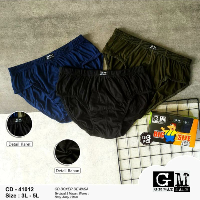 Celana dalam pria GM 41-012/ AGREE 2311. 1box isi 3pcs .UK.3L,  4L,  5L.