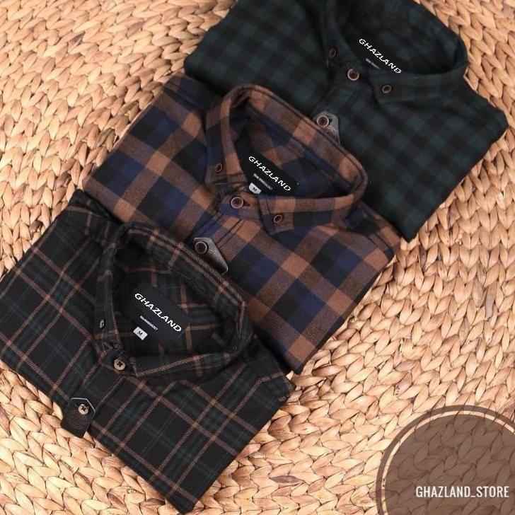 Paling Laris|SQ35|(BISA COD)Ghazland Kemeja Flanel Terlaris Lengan Panjang Pria Wanita Hem Premium Q