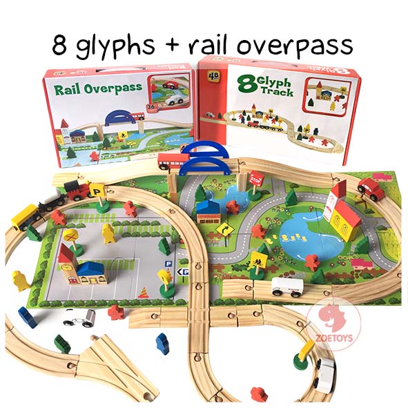 Zoetoys Rail Overpass 8 Glyph Track | Wooden Track Race Railway Pretend Play Toys | Kereta Balok Kayu Mobil mobilan Lalu Lintas | Edutoys | Mainan Set Cari Kado Natal