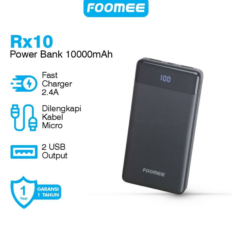 Foomee Power Bank 10000mAh RX10 digital display 2output