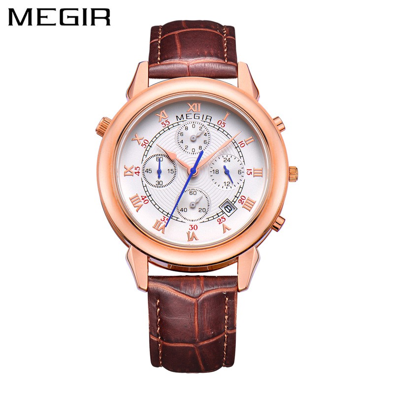 MEGIR 2013 Jam Tangan Pria Analog Chronograph Tali Kulit WATCHKITE WKOS