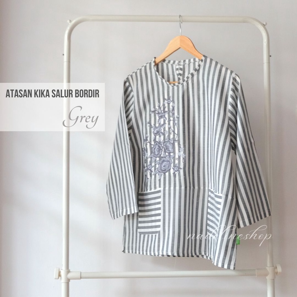 BAJU ATASAN BASIC BLOUSE WANITA MUSLIM & CASUAL - KIKA & MIRA SALUR TOP-KIKA - GREY