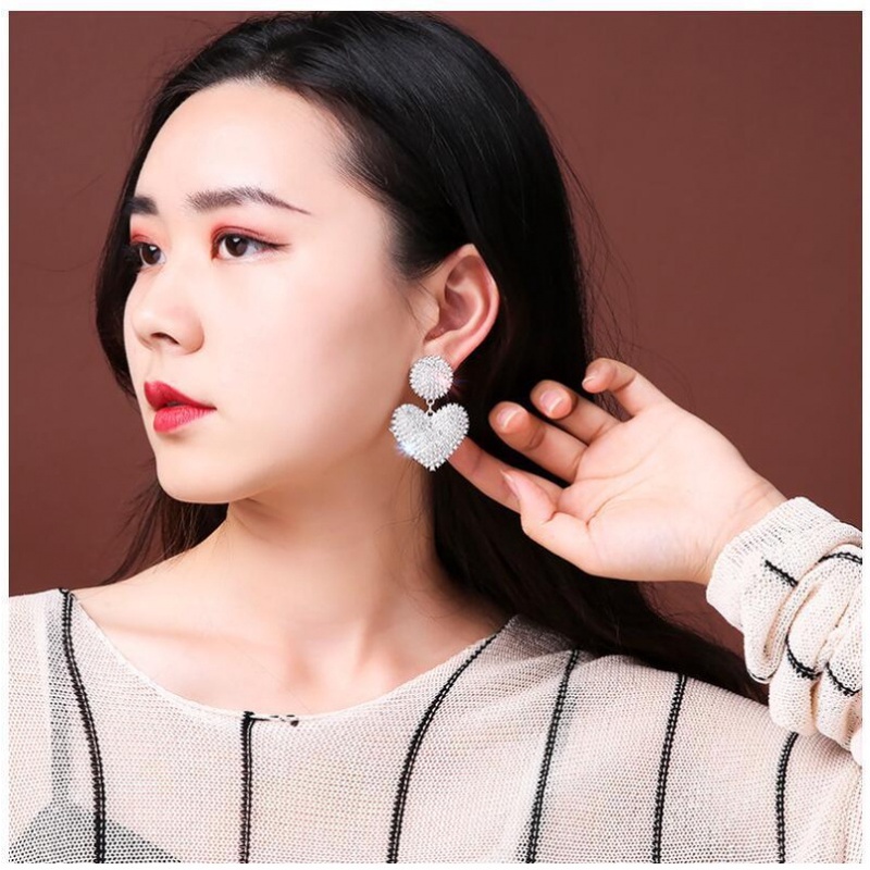 Anting Tusuk Sterling Silver 925 Desain Hati Hias Berlian Imitasi Untuk Wanita