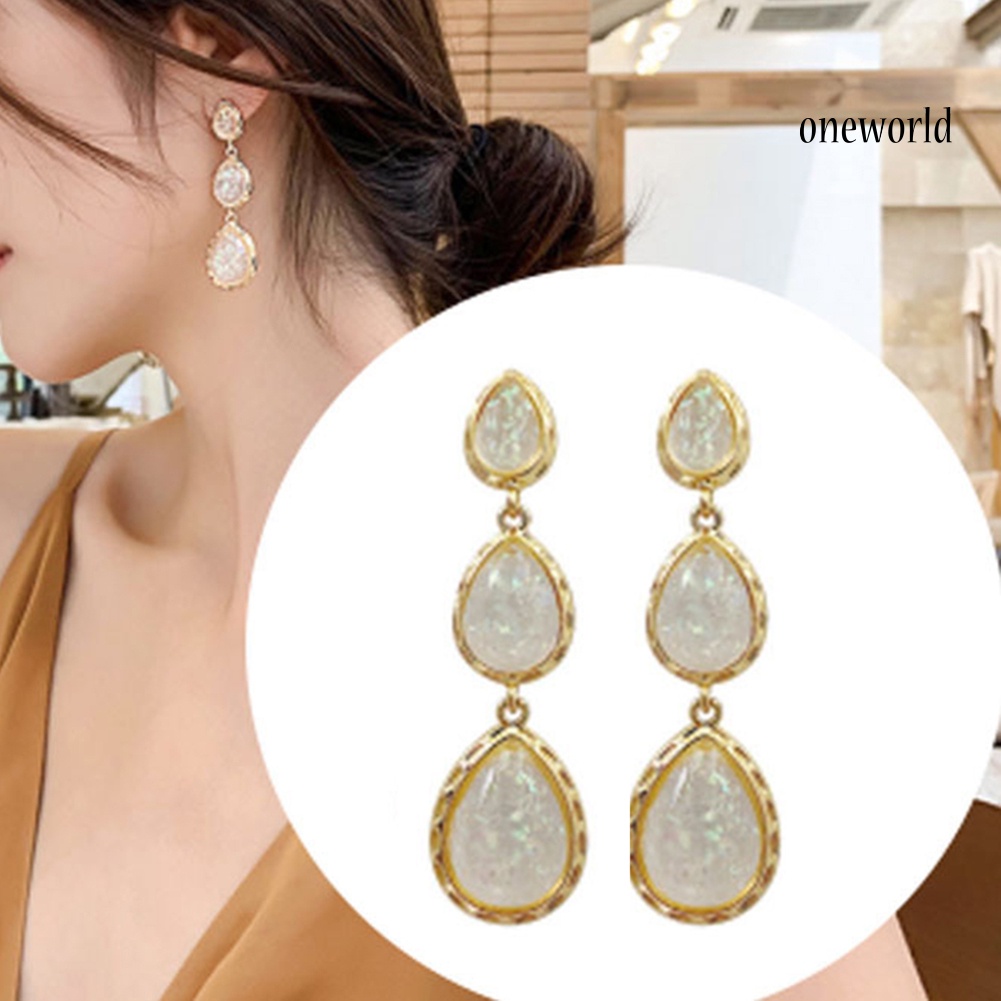 OW# Fashion Women Waterdrop Faux Gem Ear Stud Dangle Long Earrings Jewelry Gift