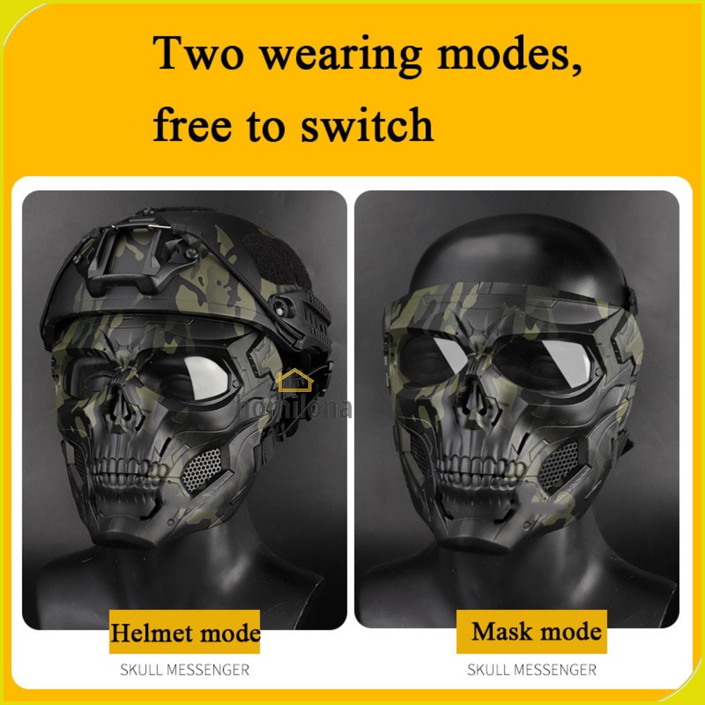 Masker Motor Topeng Airsoft Gun Paintball Full Face Model Tengkorak Skull WoSporT MA 110 Black