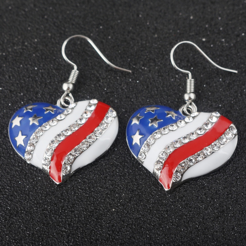 Hu Hu Hu Hu Hu Alat Bantu Pasang Kacamata♡ Anting Kait Bentuk Hati Bintang Bendera Amerika Aksen Berlian Imitasi Untuk Wanita