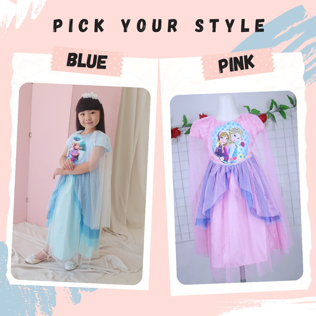 Gaun SNOWY FROZEN uk 8-12 Tahun / Baju Pesta Ulang Tahun Kostum Princess Elsa Premium Dress