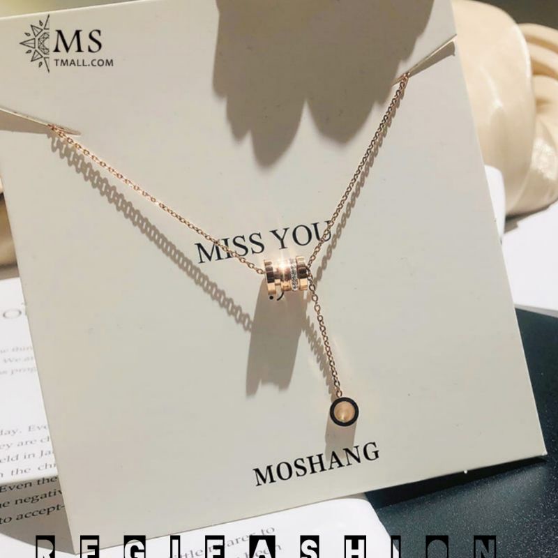 Kalung Titanium Wanita Korean Style Kalung Wanita Liontin Bulat Bolong Jurai Anti Karat Tidak Luntur