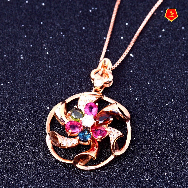 [Ready Stock]Colorful Gem Pendant 18K Rose Gold Fashion Temperament