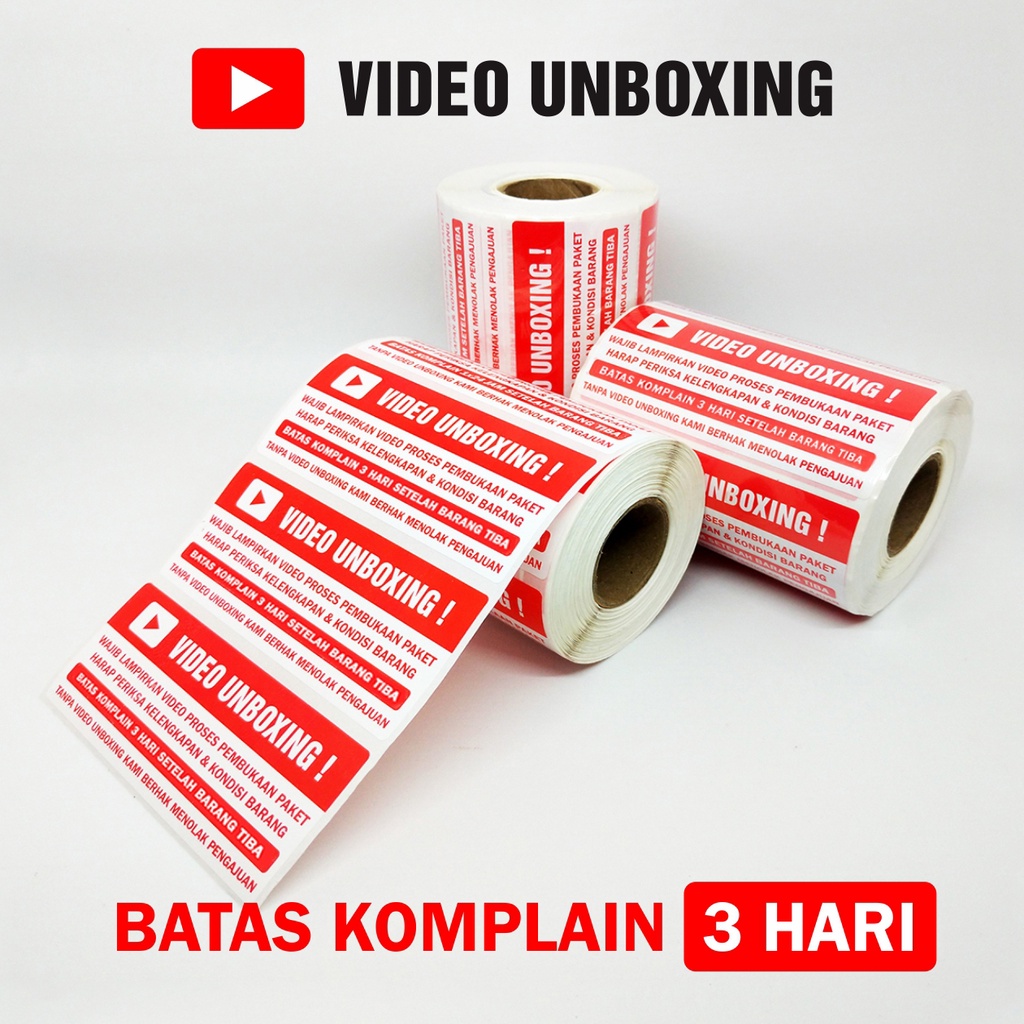 Sticker Label Wajib Video Unboxing Stiker Pengiriman Paket OlShop 8,5 x 3,5 cm (1 roll isi 500 pcs)-3 hari
