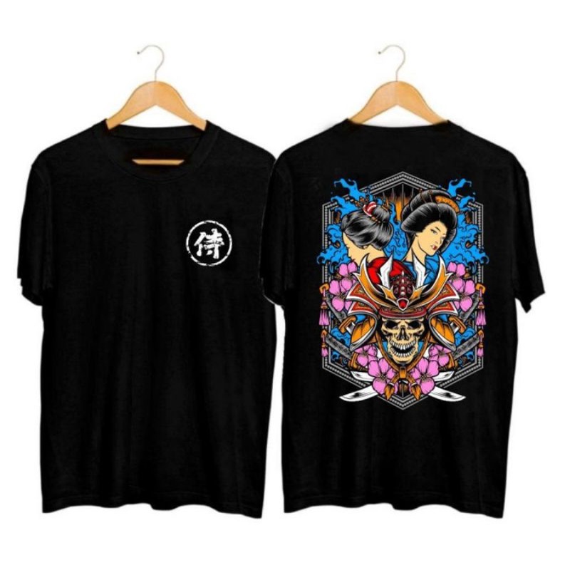 kaos pria/TWIN GEISHA SKULL/kaos japan