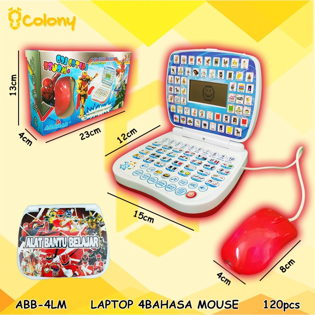 MURAH BRO1327 ABB-4LM Layar LED Laptop Leptop 4 Bahasa Alat Bantu Belajar Mainan Anak Edukasi Elektronik Mengaji Muslim Alquran Notebook Permainan Multi Bahasa Montessori COLONY