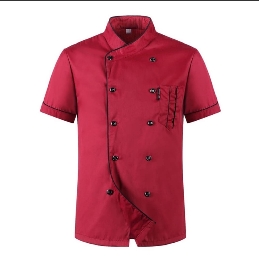 cheff jacket baju koki lengan pendek PPS pria wanita drill high quality