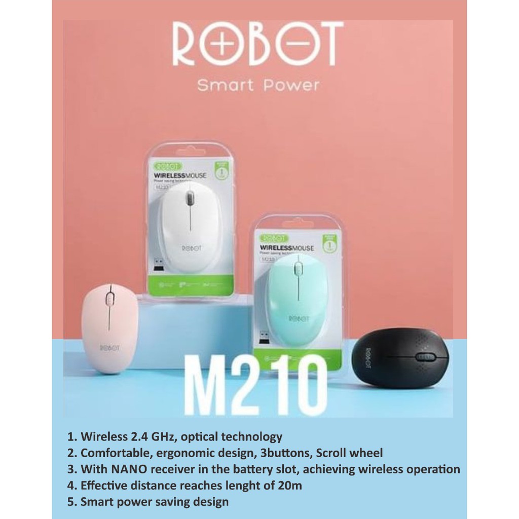 MOUSE ROBOT MICE M210 WIRELESS OPTICAL PORTABLE