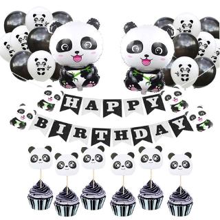 Balon Bentuk  Kartun Panda  Topper Kue  Banner Bunting Happy 