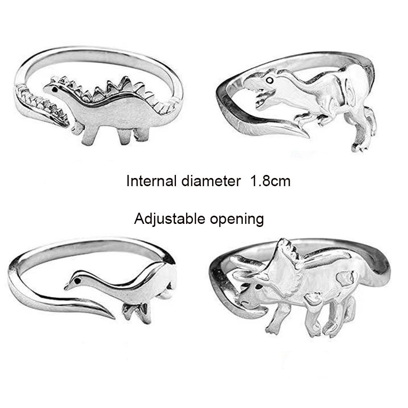 Cincin Desain Dinosaurus Warna Silver Untuk Wanita