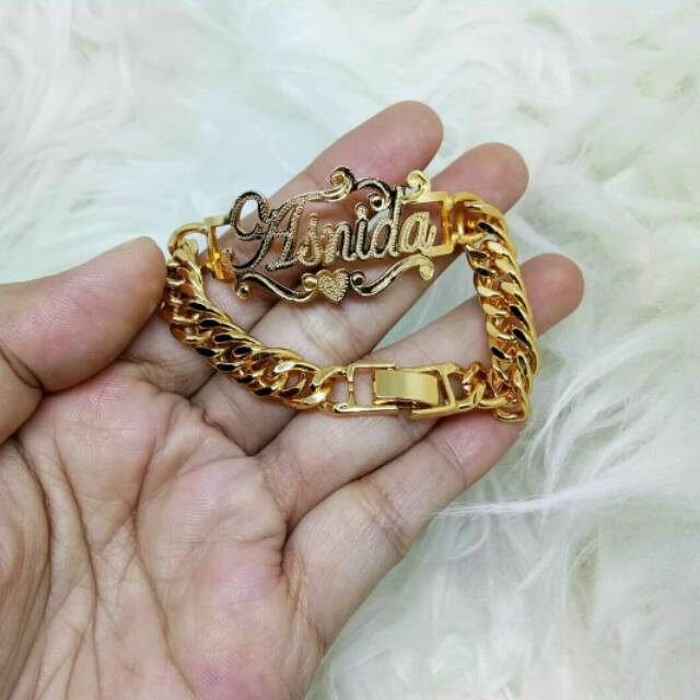 Gelang nama lapis emas/rantai besar/xuping/titanium/emas korea/aksesoris wanita