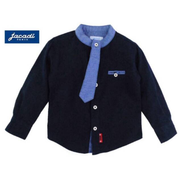 Jacadi Paris - Kemeja Jacadi Dark Blue With Tie (kisaran 2-7 tahun)