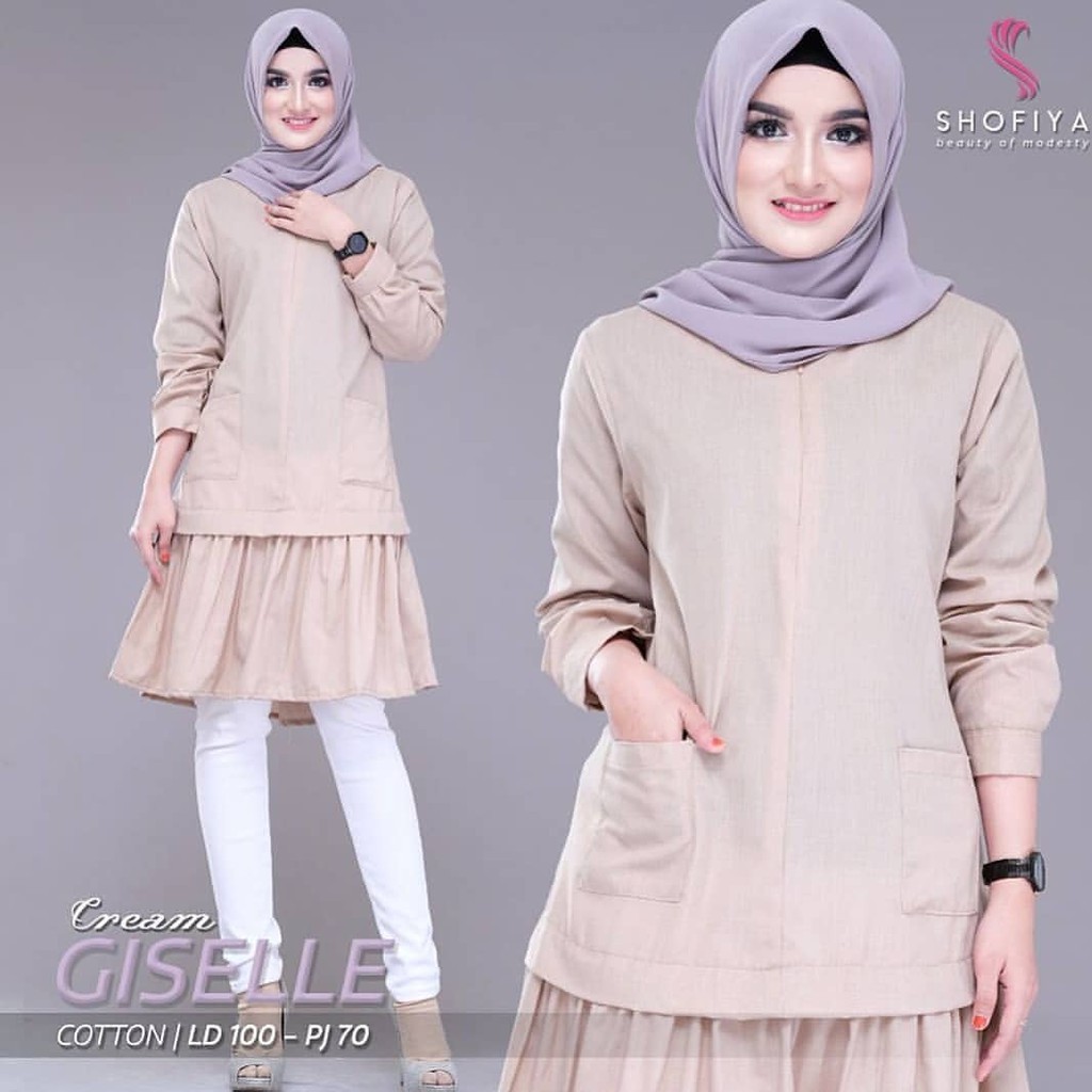 GISELA TUNIK Moscrepe Baju Tunik Panjang Kancing Hidup Baju Atasan Wanita Busui Modern Terbaru