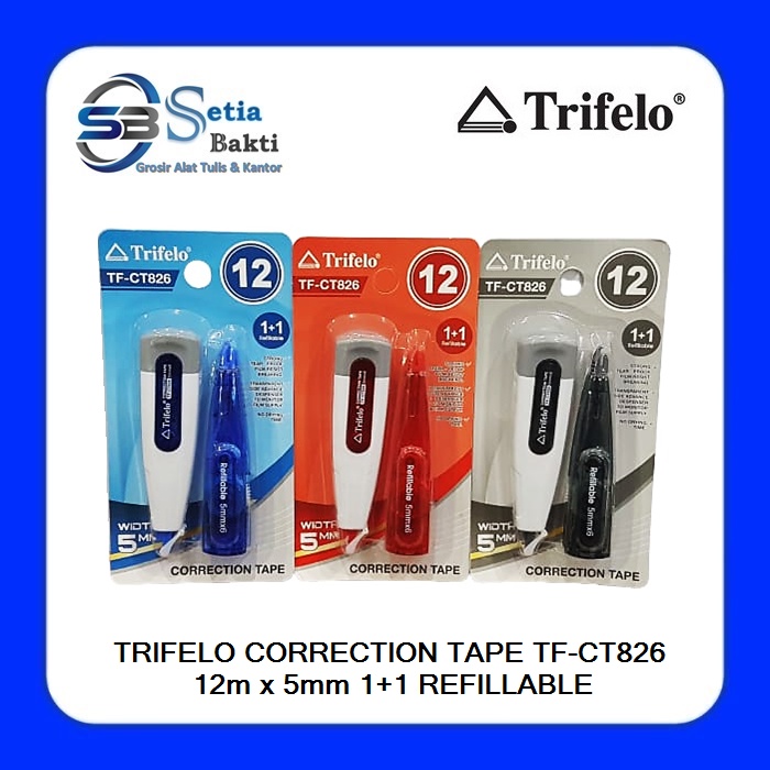 

TRIFELO Correction Tape CT 826 1+1 Refillable - Pita Koreksi 5 mm x 12 meter - 1 Pcs
